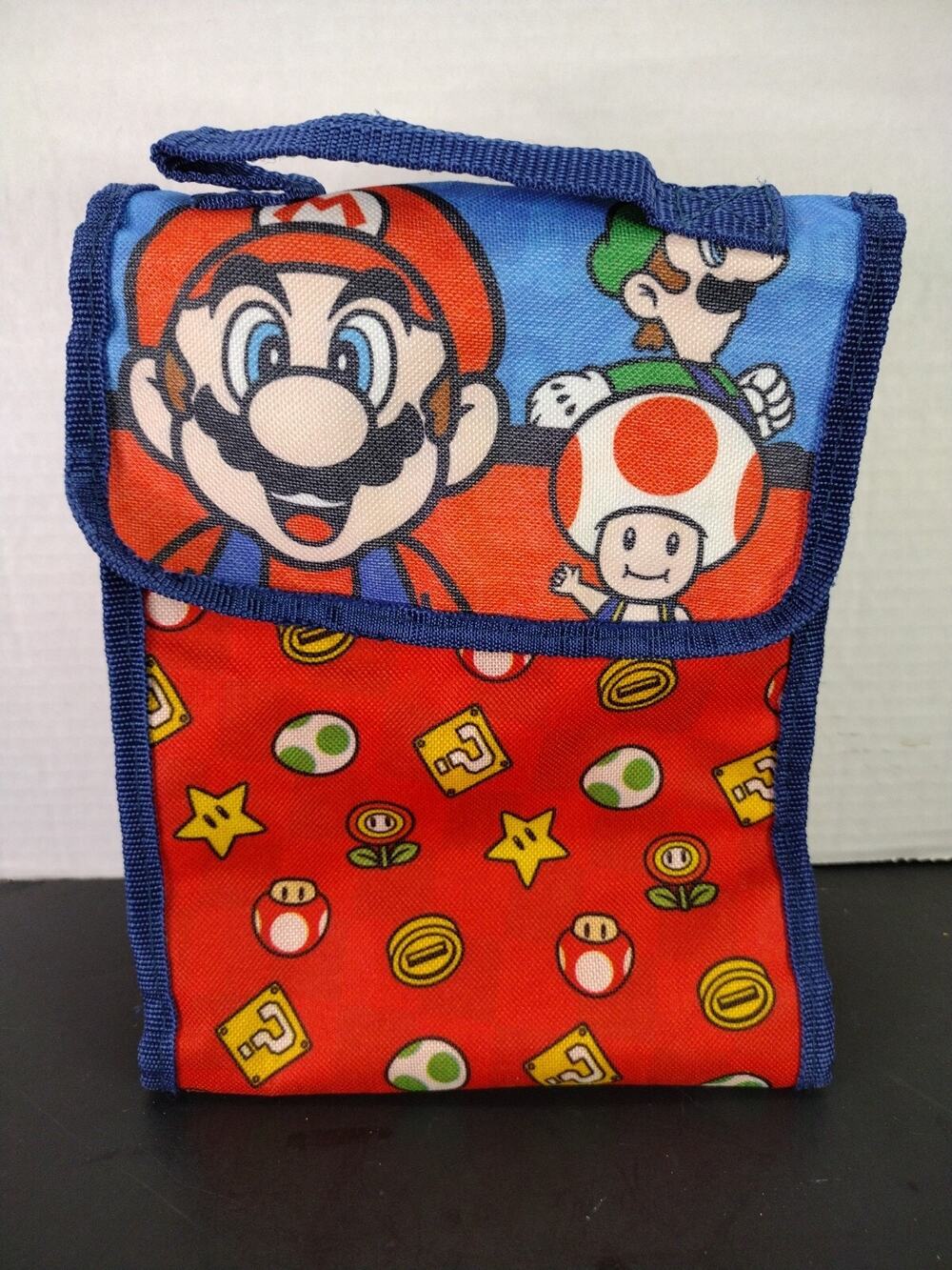 Nintendo Super Mario Foldable Lunch Bag Luigi Toad Mushroom Star Fire Coin 7"x8"